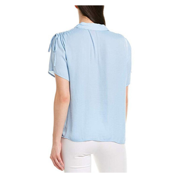 Vince Camuto Womens Short Sleeves Drawstring Blouse Collared Button Up XL - Picture 2 of 3